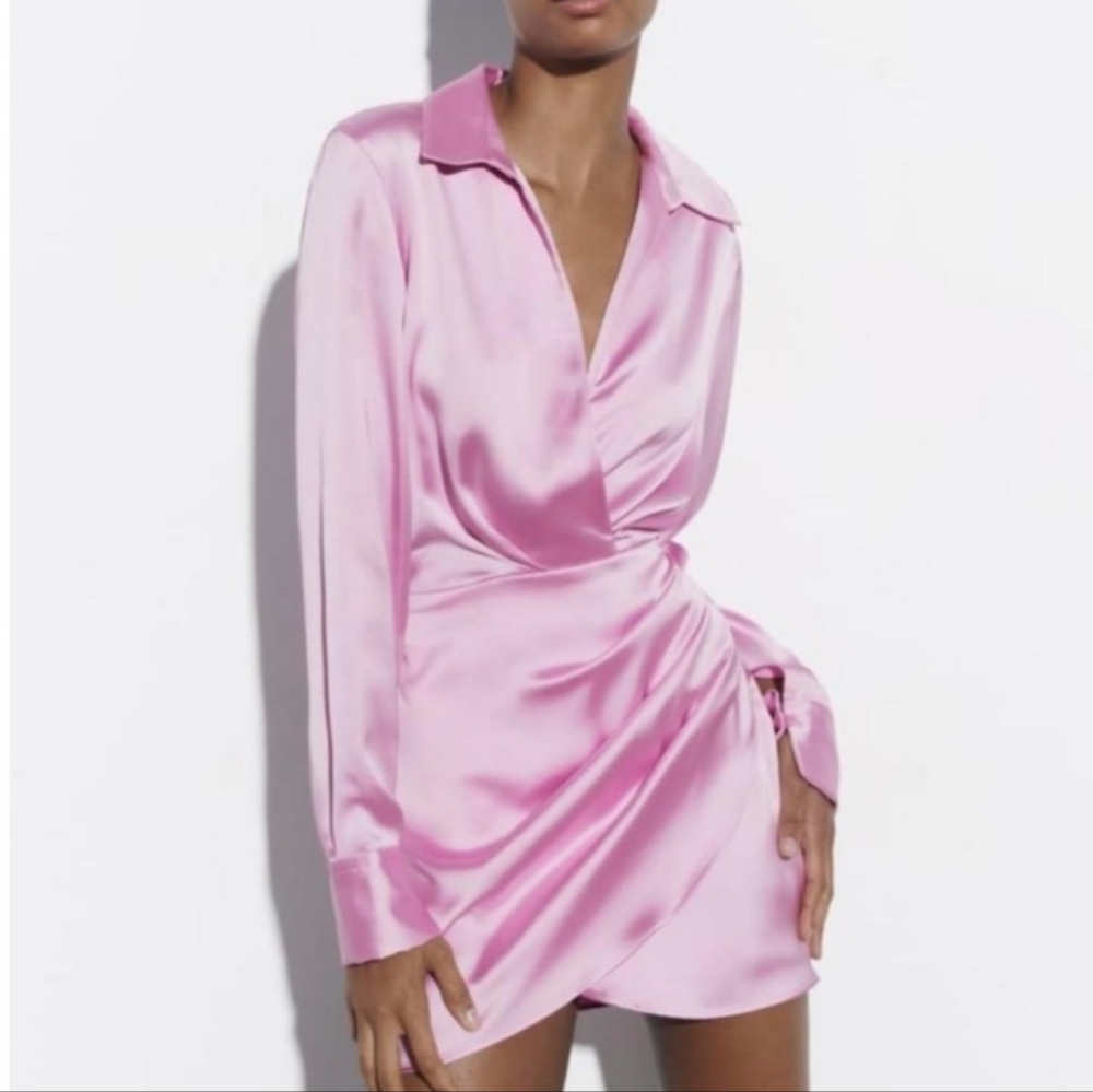 Zara Elegant Satin Wrap Dress Size M